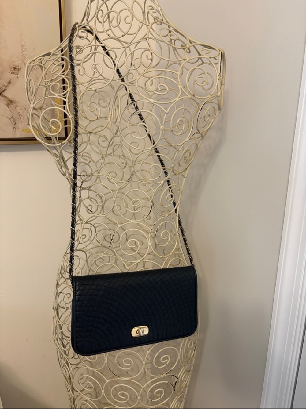 Vintage Andé navy blue Quilted Chain Crossbody Bag